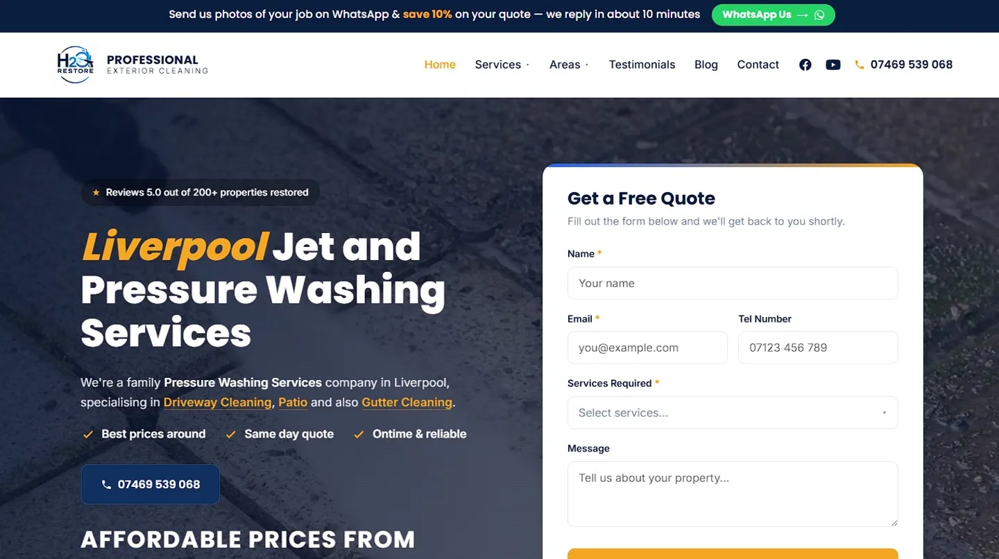 H2O Restore website, built by FORGE
